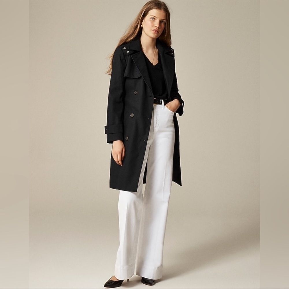 J. Crew Women’s Icon Trench Coat in Black Size 2 Classic Preppy Spring NWT